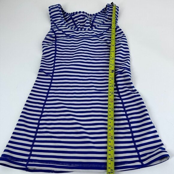 Lululemon Run Stay on Course Striped Blue White Ruched Tank Top Size 4 - Picture 3 of 11